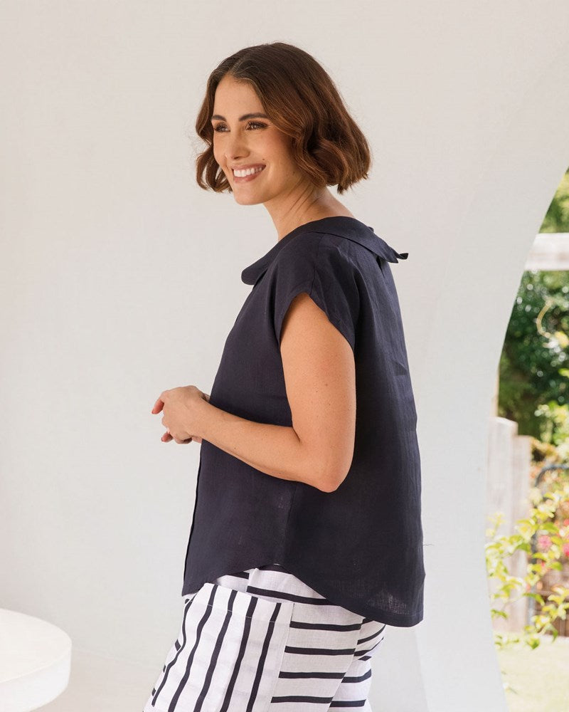 Load image into Gallery viewer, See Saw Womens Pleat Front Cowl Neck Top - Navy

