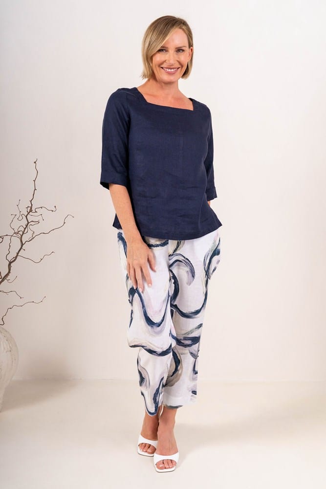 Load image into Gallery viewer, See Saw Womens Linen 7/8 Flat Front Pant - Riverstone
