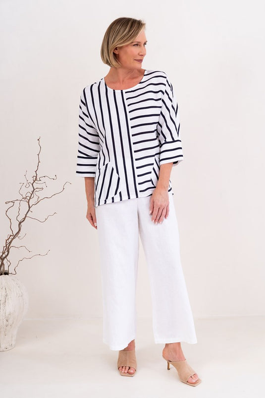 See Saw Womens Dolman Sleeve Top - Navy/ White Stripe