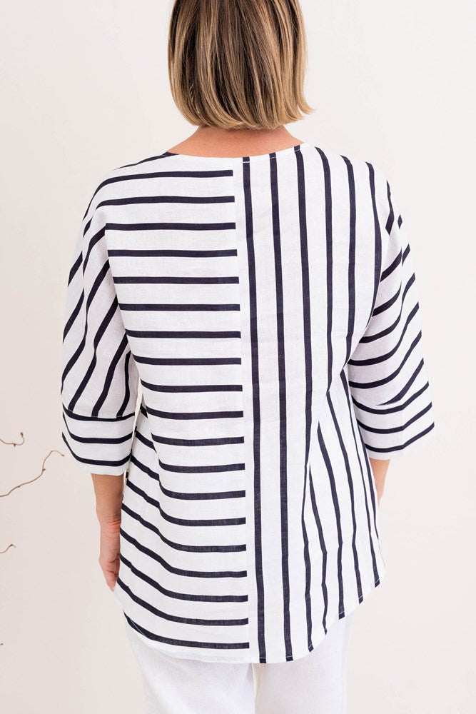 Load image into Gallery viewer, See Saw Womens Dolman Sleeve Top - Navy/ White Stripe
