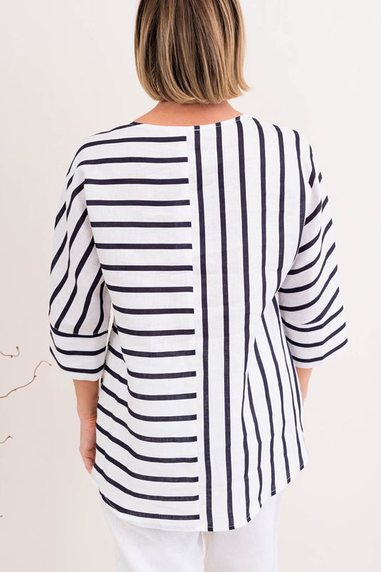 See Saw Womens Dolman Sleeve Top - Navy/ White Stripe