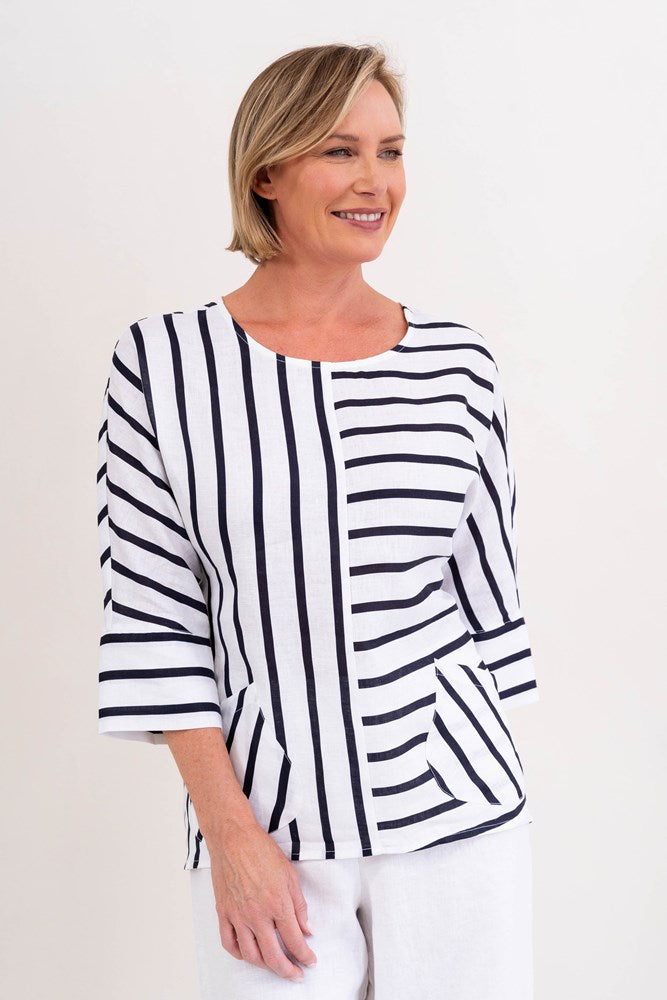 Load image into Gallery viewer, See Saw Womens Dolman Sleeve Top - Navy/ White Stripe
