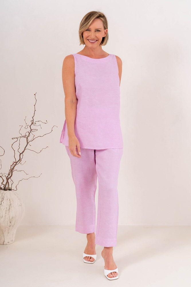 Load image into Gallery viewer, See Saw Womens 100% Linen 7/8 Flat Front Pant - Pink
