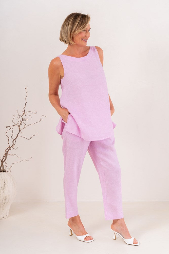 Load image into Gallery viewer, See Saw Womens 100% Linen 7/8 Flat Front Pant - Pink

