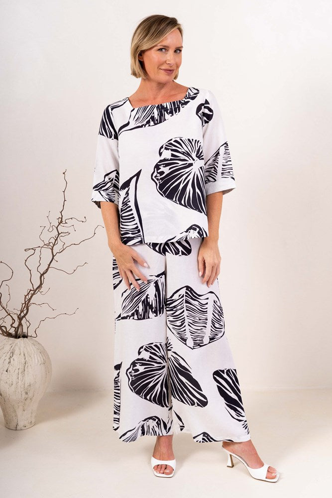 Load image into Gallery viewer, See Saw Womens Shell Print Linen Blend Palazzo Pant
