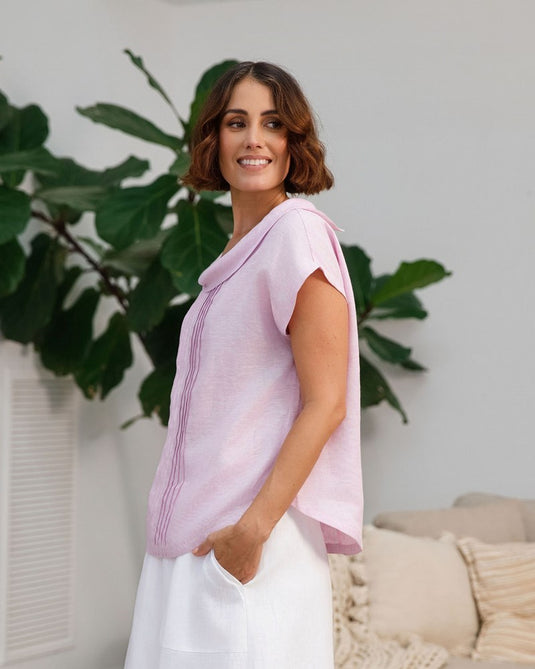 See Saw Womens Pleat Front Cowl Neck Top - Pink