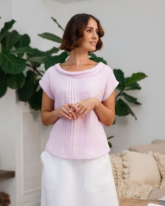 See Saw Womens Pleat Front Cowl Neck Top - Pink