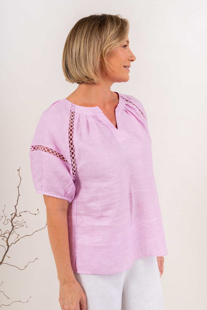 Load image into Gallery viewer, See Saw Womens Lace Trim Linen Top - Pink

