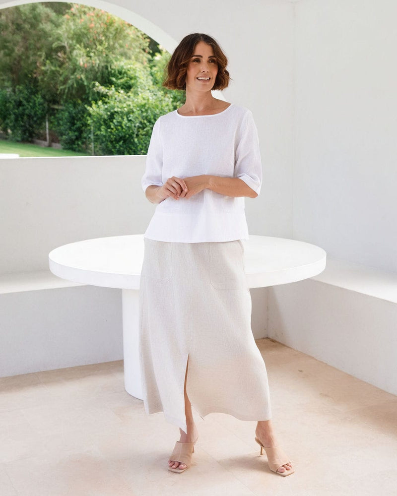Load image into Gallery viewer, See Saw Womens Linen 2 Pocket Midi Skirt - Natural
