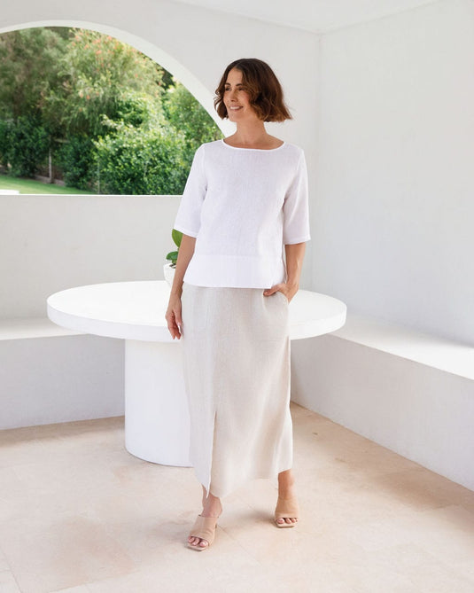 See Saw Womens Linen 2 Pocket Midi Skirt - Natural