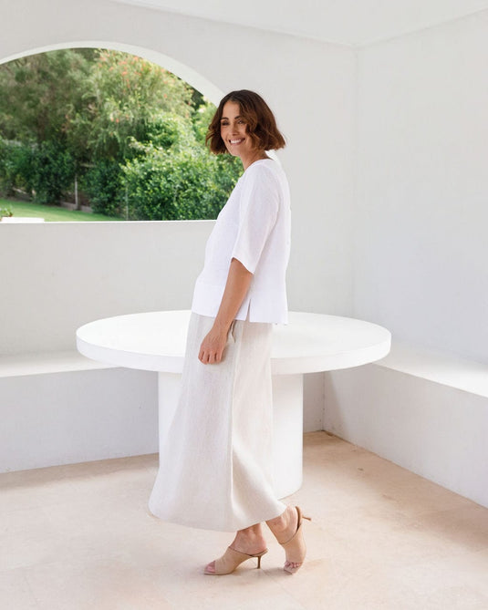 See Saw Womens Linen 2 Pocket Midi Skirt - Natural
