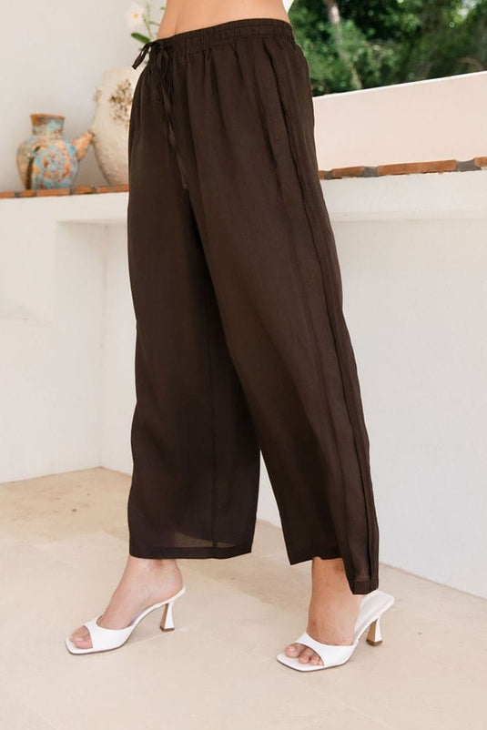 See Saw Womens 100% Ramie Elastic Waist Wide Leg Pant