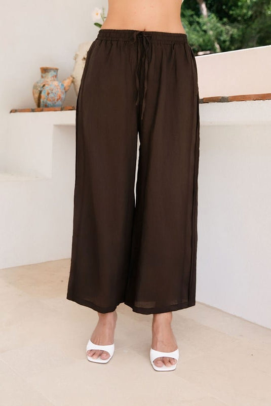 See Saw Womens 100% Ramie Elastic Waist Wide Leg Pant
