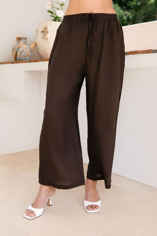 See Saw Womens 100% Ramie Elastic Waist Wide Leg Pant