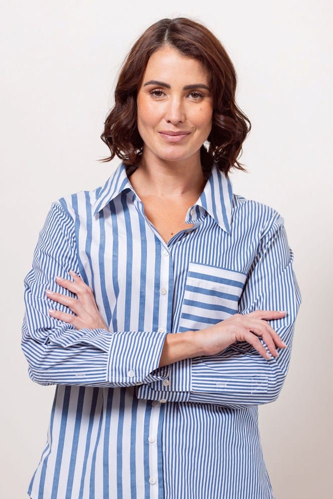 Load image into Gallery viewer, See Saw Womens 100% Cotton Stripe Long Sleeve 2 Way Shirt - Denim
