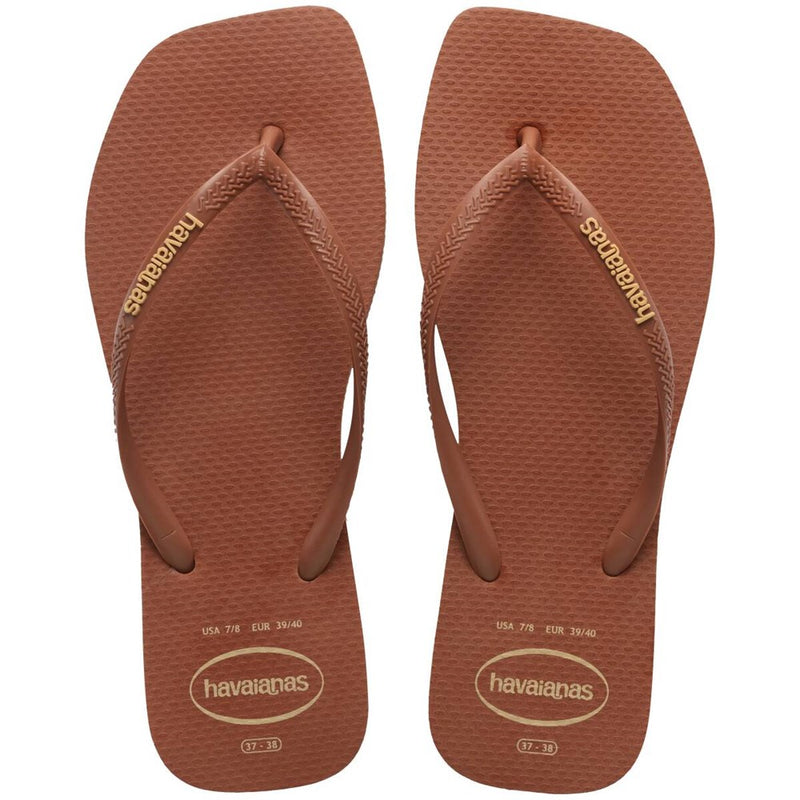 Load image into Gallery viewer, Havaianas Womens Slim Square Logo Pop Up Rust Thongs
