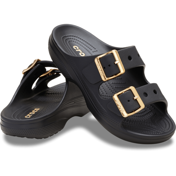 Load image into Gallery viewer, Crocs Womens Saturday Metallic Buckle Sandal - Black
