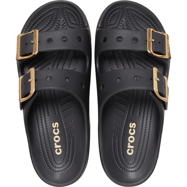 Load image into Gallery viewer, Crocs Womens Saturday Metallic Buckle Sandal - Black
