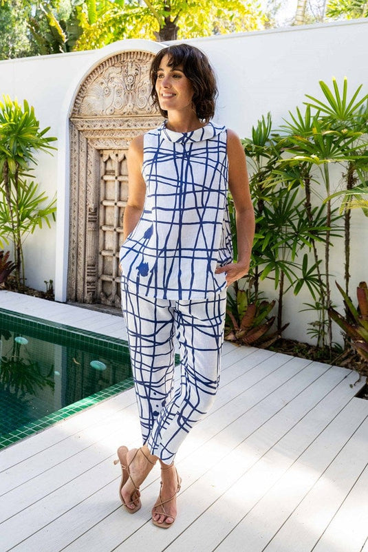 See Saw Womens Linen 7/8 Flat Front Pant - Tokyo Streets