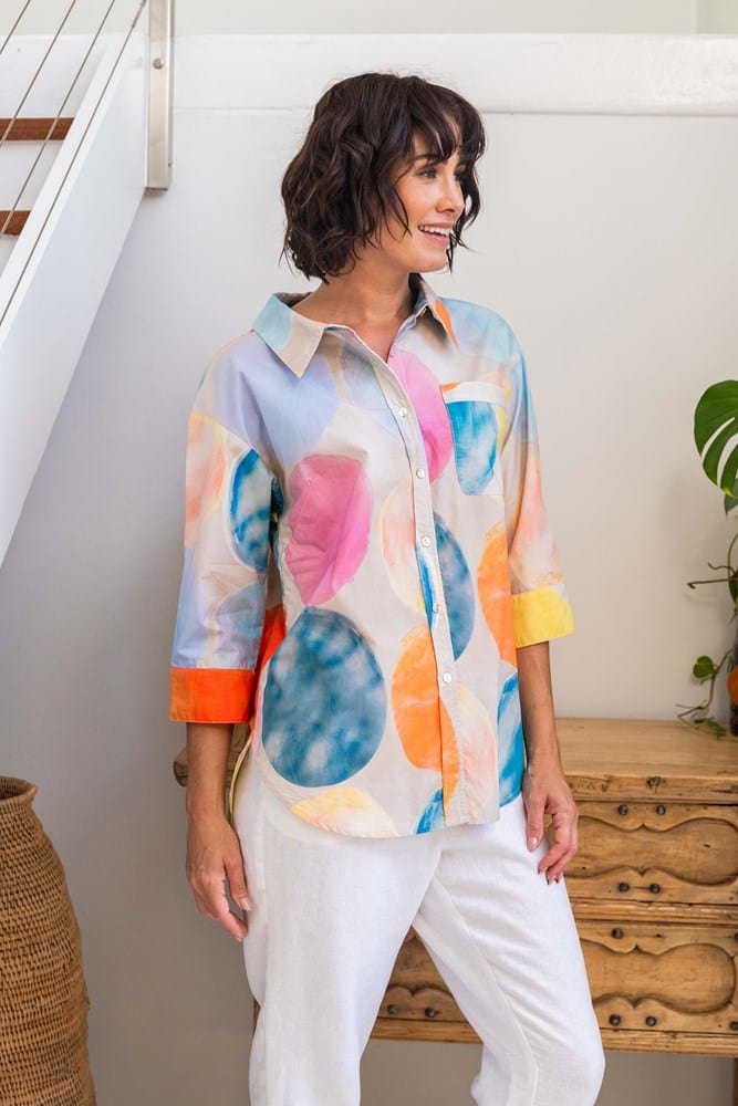 Load image into Gallery viewer, See Saw Womens Cotton 1 Pocket Elbow Sleeve Shirt - Pastel Spot
