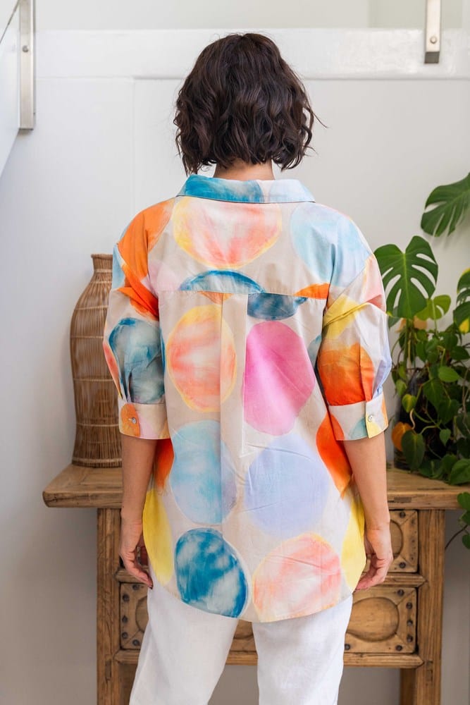 Load image into Gallery viewer, See Saw Womens Cotton 1 Pocket Elbow Sleeve Shirt - Pastel Spot
