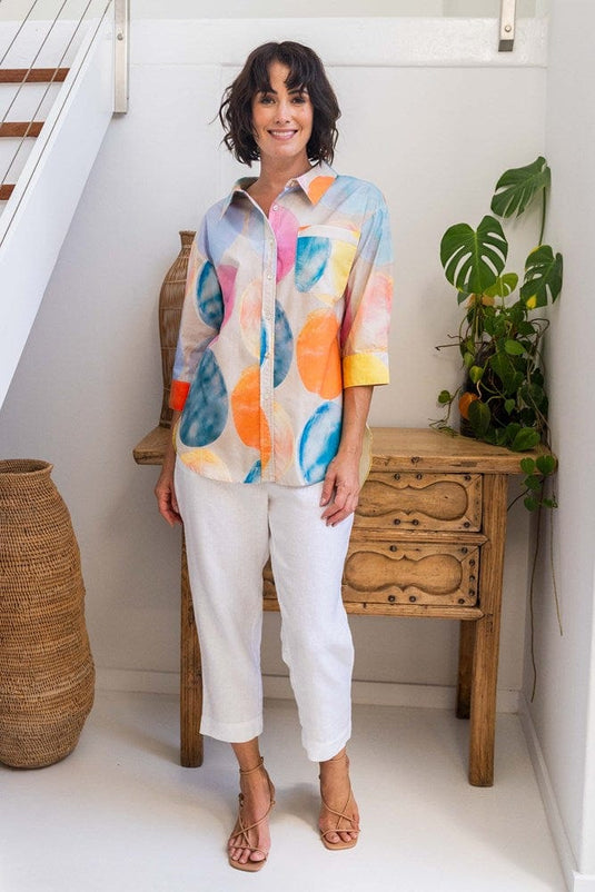 See Saw Womens Cotton 1 Pocket Elbow Sleeve Shirt - Pastel Spot