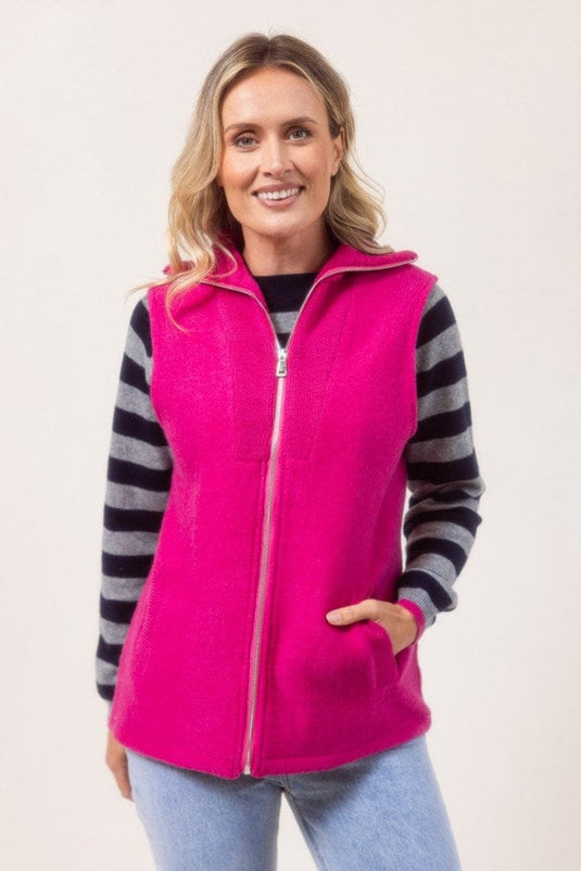 See Saw Womens 100% Boiled Wool Rib Collar Zip Front Vest - Pink
