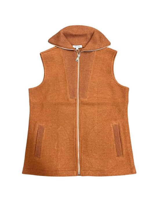 See Saw Womens 100% Boiled Wool Rib Collar Zip Front Vest - Copper