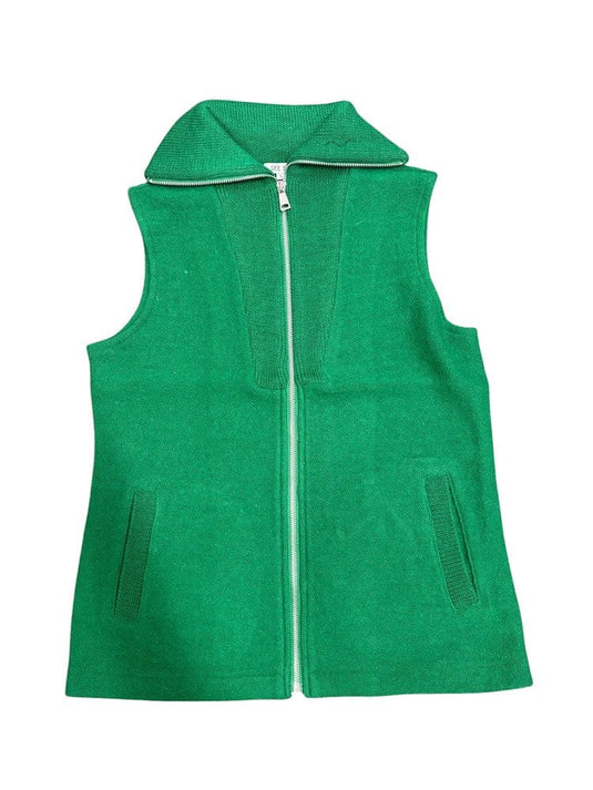 See Saw Womens 100% Boiled Wool Rib Collar Zip Front Vest - Green