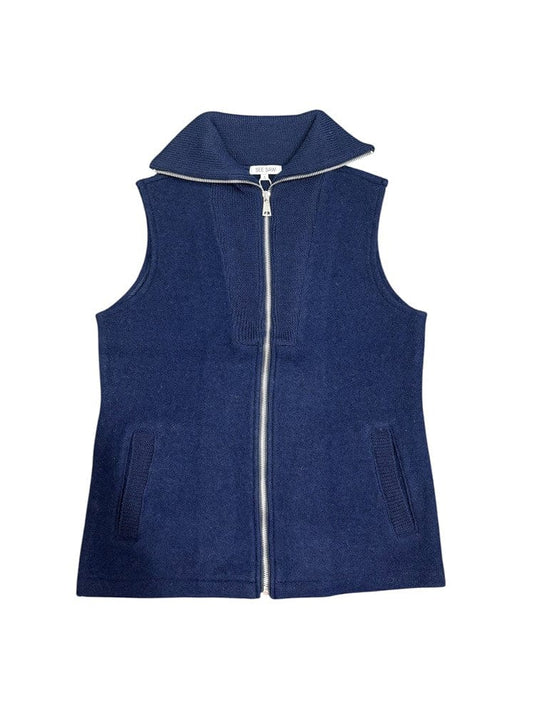 See Saw Womens 100% Boiled Wool Rib Collar Zip Front Vest - Navy