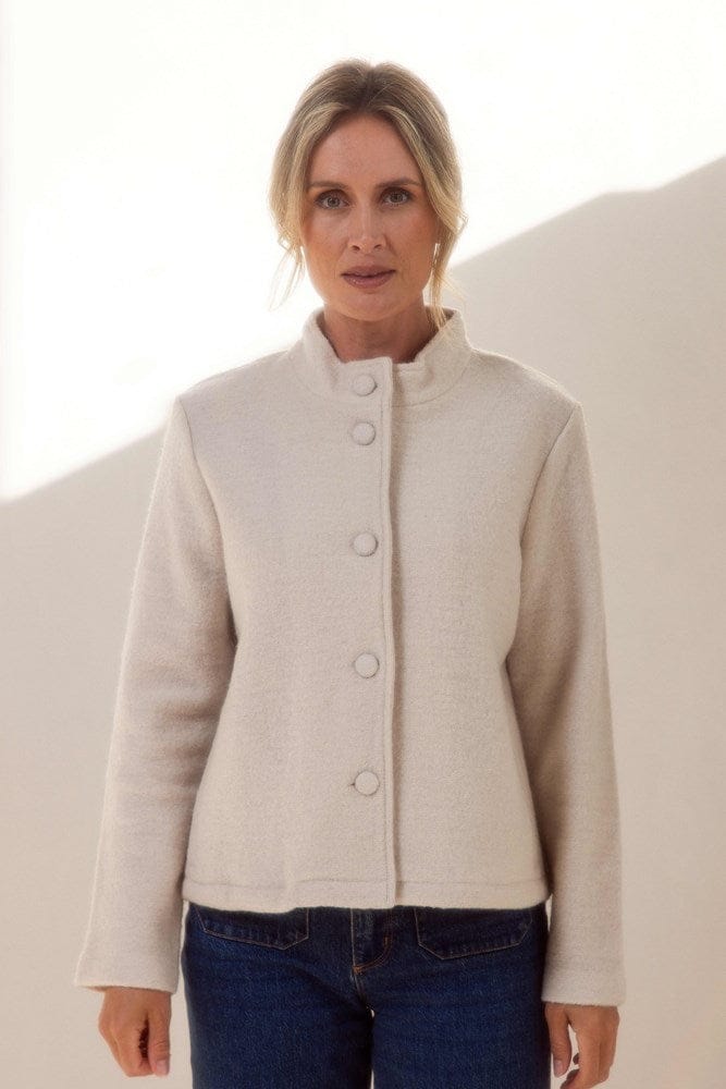 Load image into Gallery viewer, See Saw Womens 100% Boiled Wool High Neck 2 Pocket Jacket - Cream
