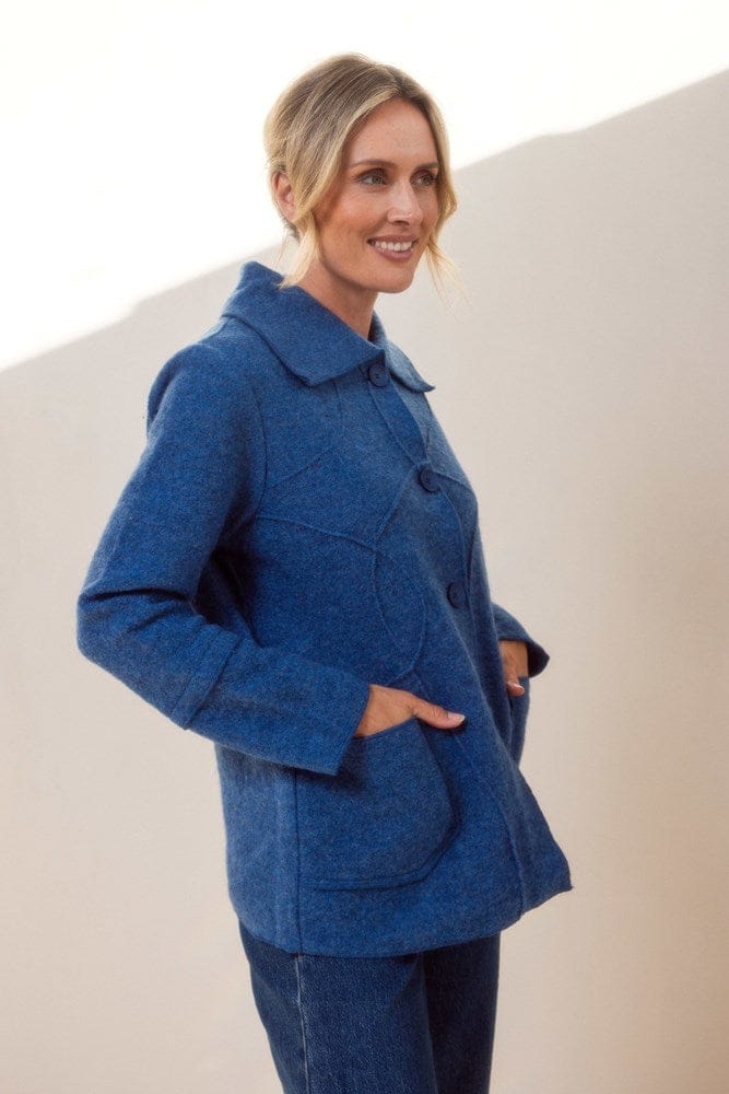Load image into Gallery viewer, See Saw Womens 100% Boiled Wool Raw Edge Detail Jacket - Denim
