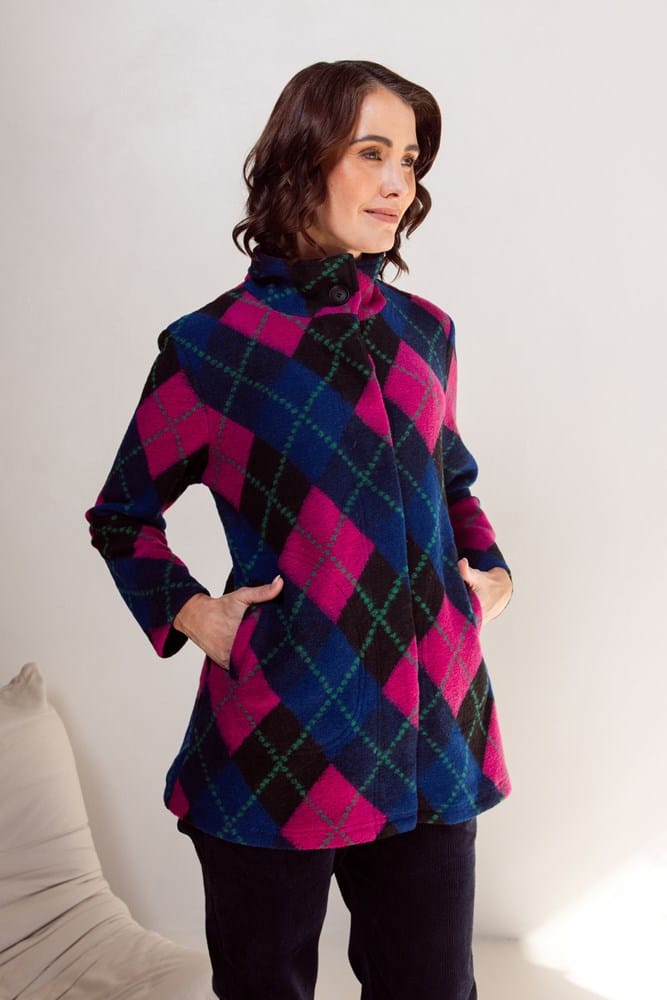 Load image into Gallery viewer, See Saw Womens 50% Boiled Wool 50% Poly/Acrylic Plaid Flannel Neck Coat
