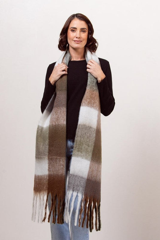 See Saw Womens 100% Acrylic Block Scarf - Khaki