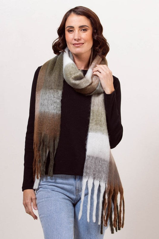 See Saw Womens 100% Acrylic Block Scarf - Khaki