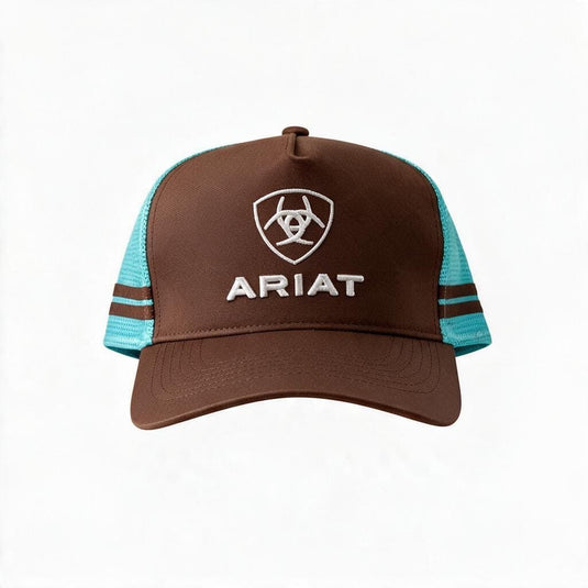 Ariat Stacked Logo Trucker Cap - Brown/Turquoise