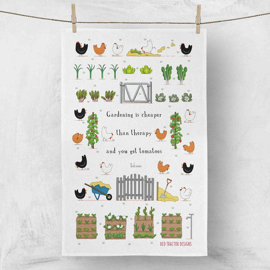 Red Tractor - Gardening Therapy - Tea Towel