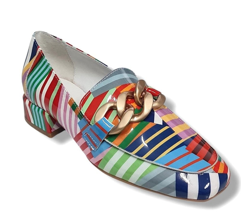 Load image into Gallery viewer, Django &amp; Juliette Womens Vivandy Dj Stripe Multi Patent Leather Heels Shoes
