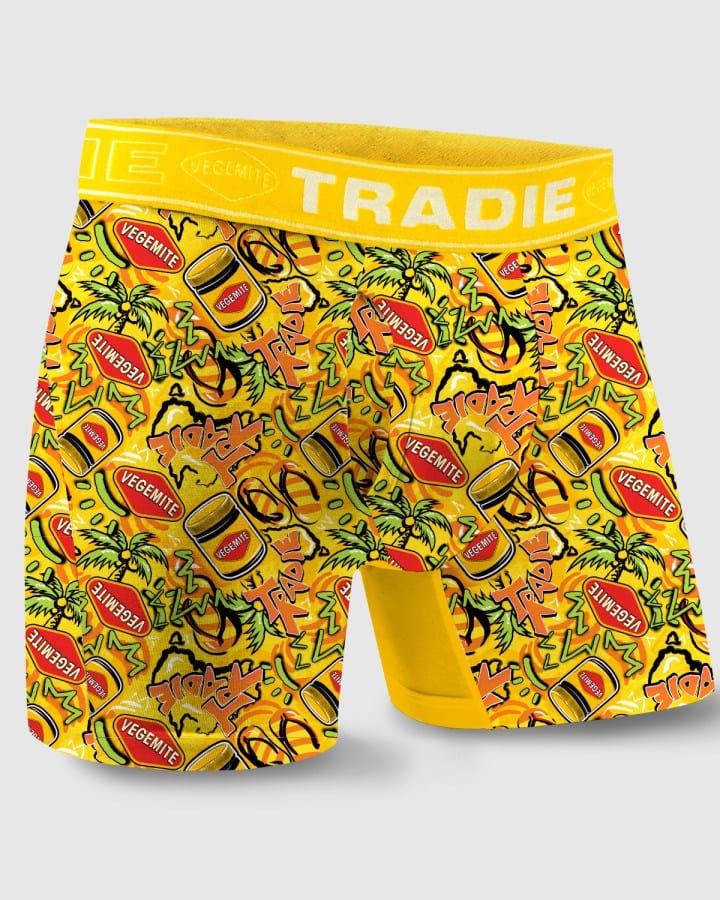 Load image into Gallery viewer, Tradie Mens Bamboo No Chafe Mid Length Trunk - Vegemite
