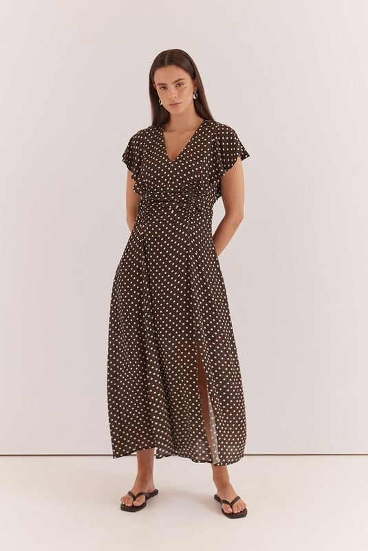 Sass Womens Elba Polka Dot Ruched Waist Dress