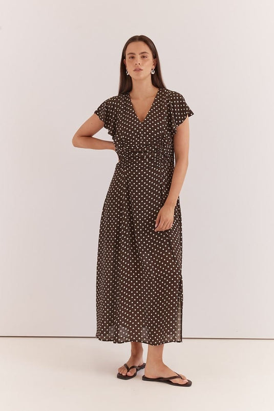 Sass Womens Elba Polka Dot Ruched Waist Dress