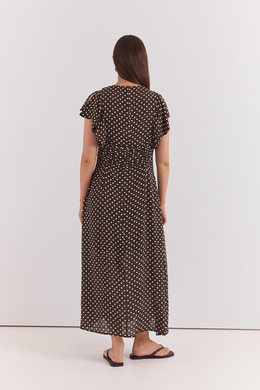 Sass Womens Elba Polka Dot Ruched Waist Dress
