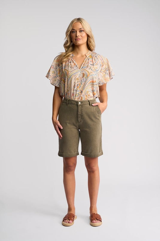 Vassalli Womens Havana Sage Stripe Denim Short