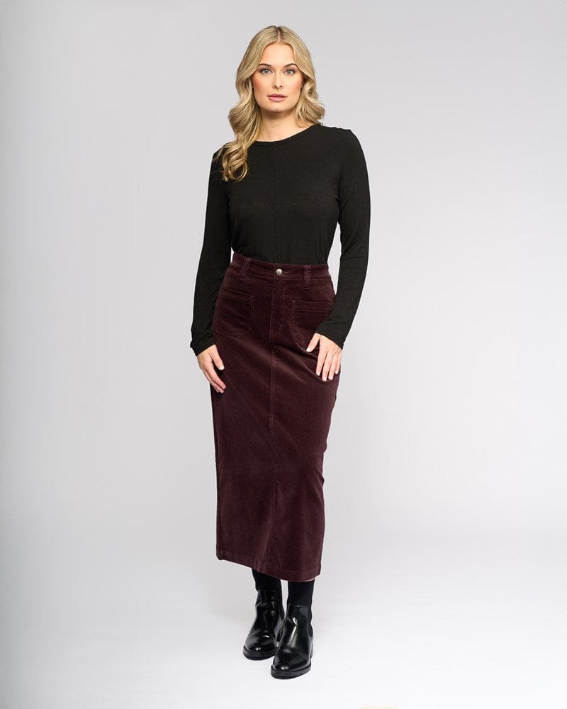 Load image into Gallery viewer, Vassalli Womens Lane Cord Skirt - Merlot

