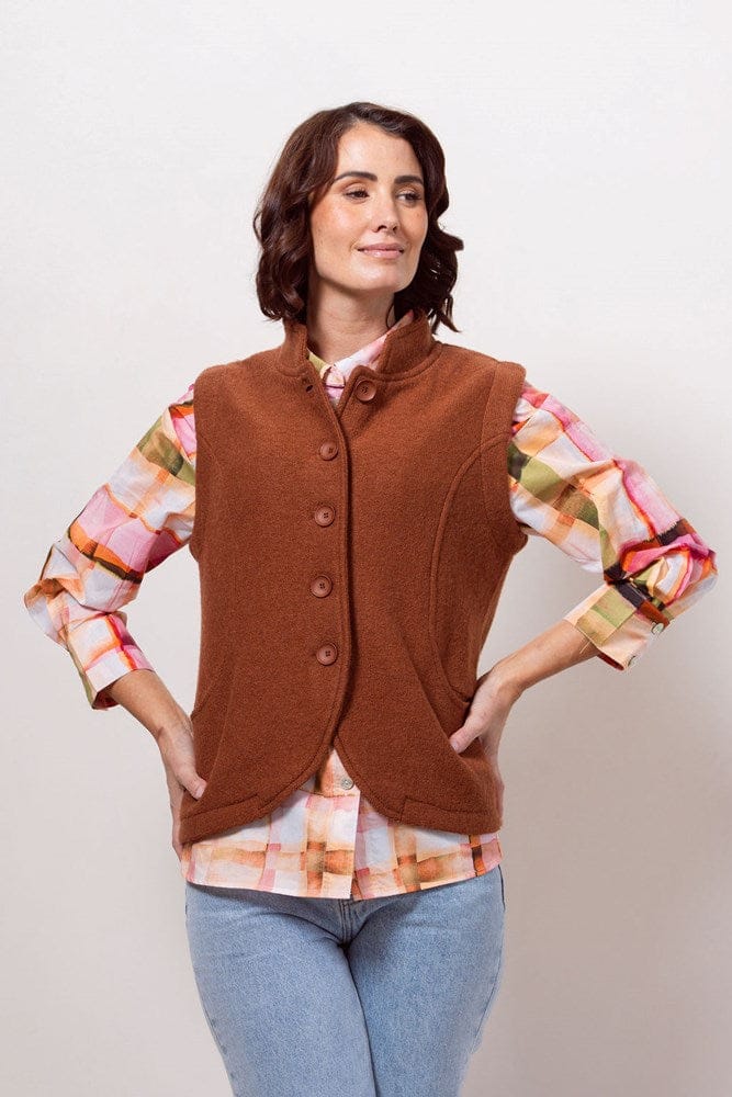 Load image into Gallery viewer, See Saw Womens 100% Boiled Wool High Collar Vest - Copper
