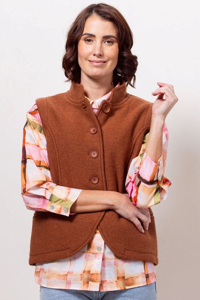 Load image into Gallery viewer, See Saw Womens 100% Boiled Wool High Collar Vest - Copper
