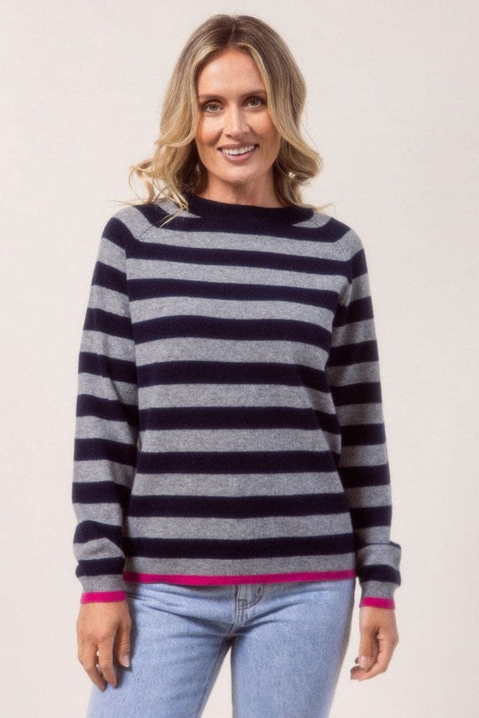 See Saw Womens 100% Merino Wool (Cashfeel) Crew Neck Stripe Sweater