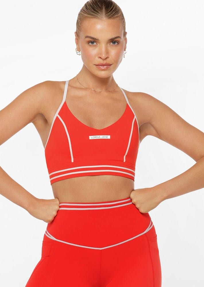 Load image into Gallery viewer, Lorna Jane Fast Pace Recycled Sports Bra - Hot Tomato

