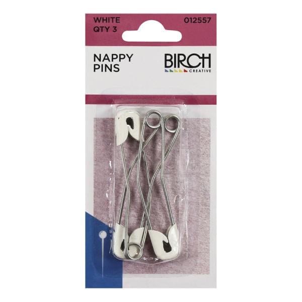 Birch Nappy Pins White (3 Pack)