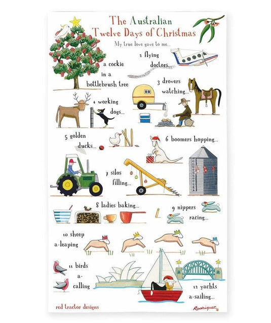 Red Tractor -12 Days of Christmas Tea Towel